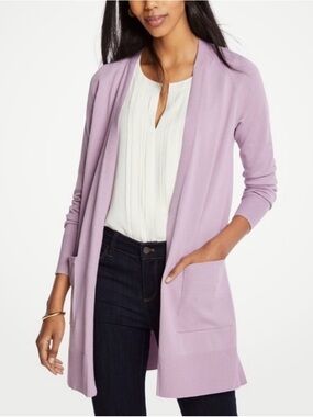 Ann Taylor Lilac Open-Front Longline Cardigan